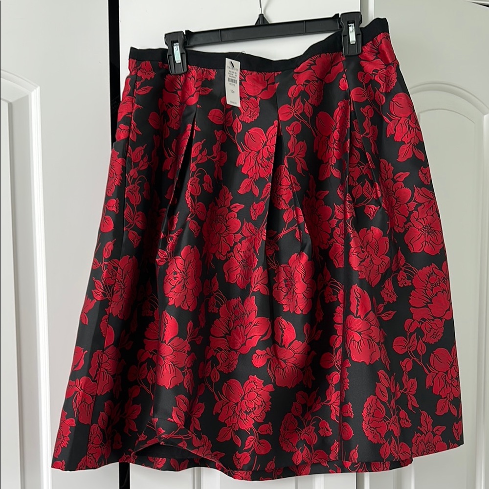 Talbots Red and Black Pleated A-Line Skirt